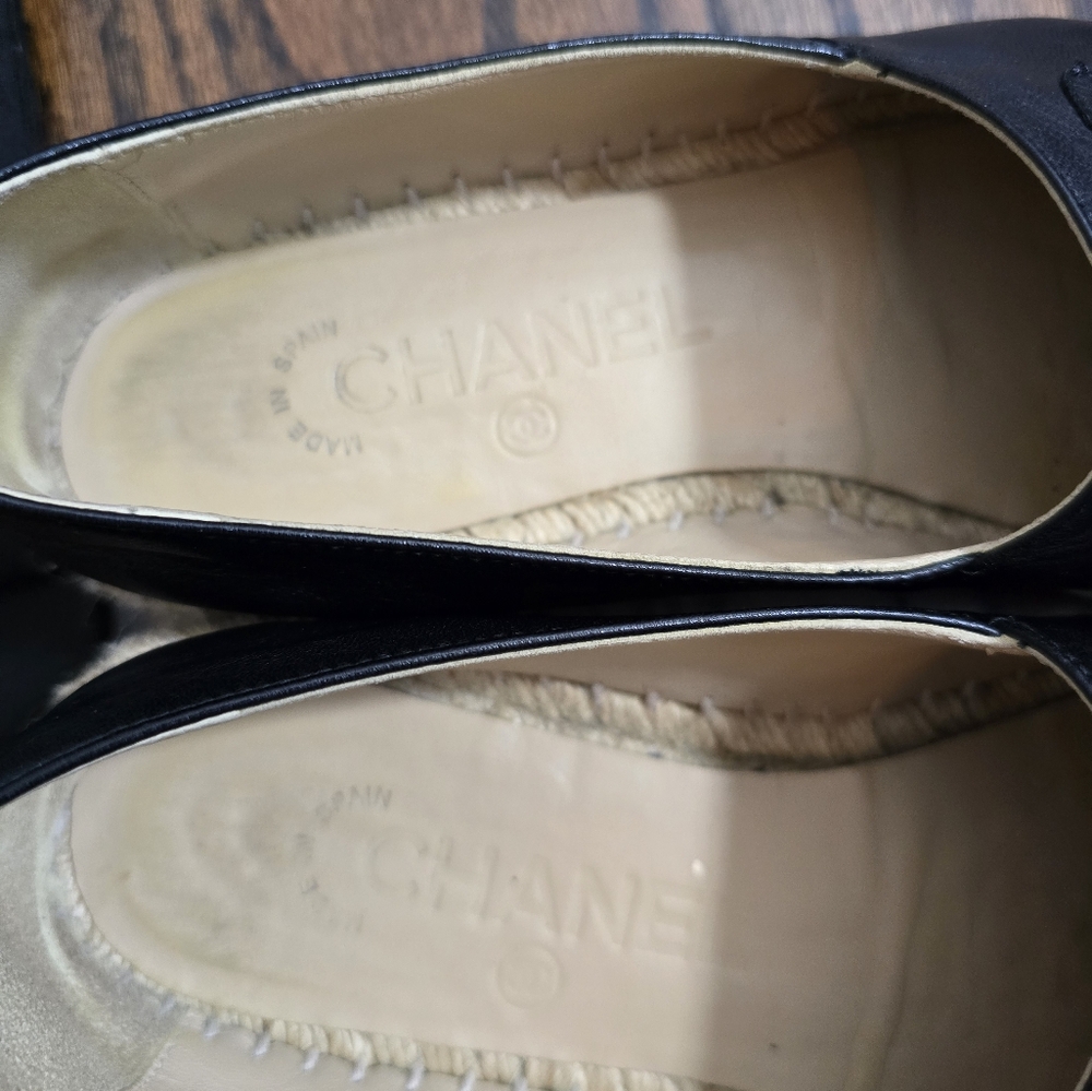 Chanel espadrilles Black Leather Sz 36 - Picture 2 of 8